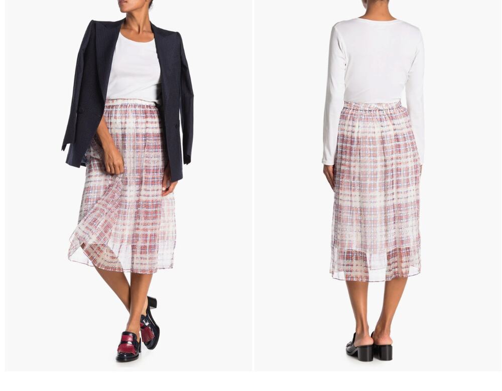 Burberry London England Check Plaid Midi Silk Skirt UK10/US8 Retail $1100+